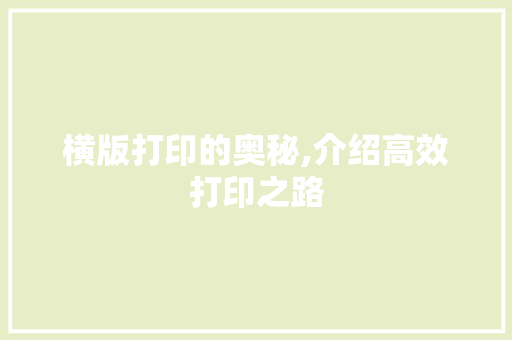横版打印的奥秘,介绍高效打印之路