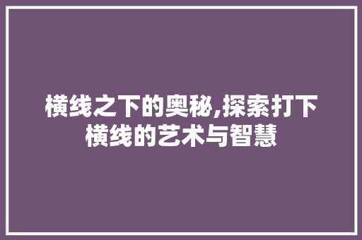 横线之下的奥秘,探索打下横线的艺术与智慧
