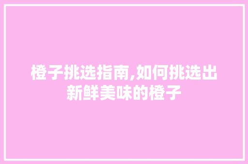橙子挑选指南,如何挑选出新鲜美味的橙子