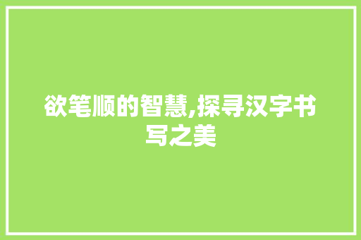 欲笔顺的智慧,探寻汉字书写之美