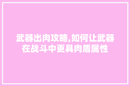 武器出肉攻略,如何让武器在战斗中更具肉盾属性 Web前端
