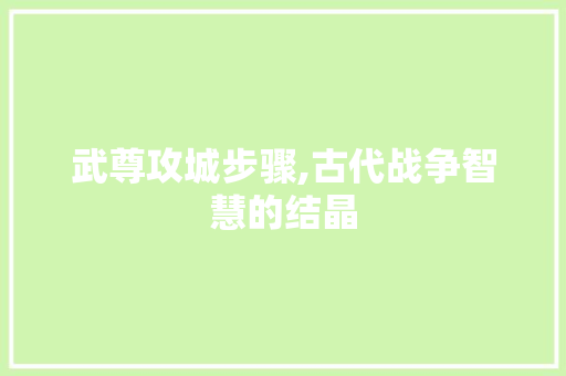 武尊攻城步骤,古代战争智慧的结晶