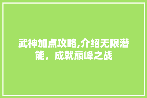 武神加点攻略,介绍无限潜能，成就巅峰之战