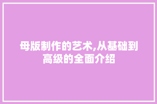 母版制作的艺术,从基础到高级的全面介绍