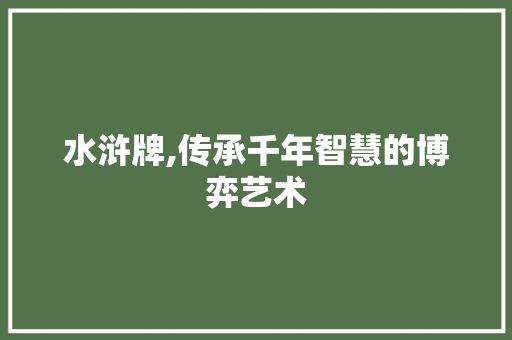 水浒牌,传承千年智慧的博弈艺术