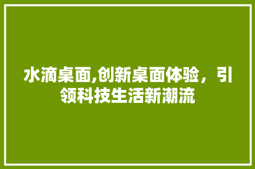 水滴桌面,创新桌面体验，引领科技生活新潮流
