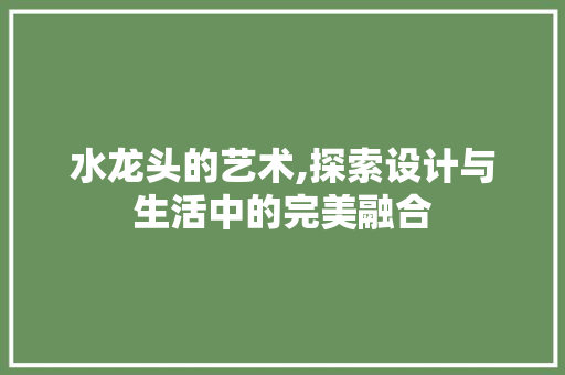 水龙头的艺术,探索设计与生活中的完美融合 服务器/数据库