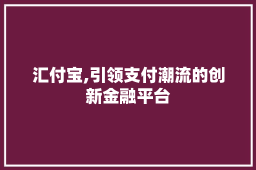 汇付宝,引领支付潮流的创新金融平台 服务器/数据库