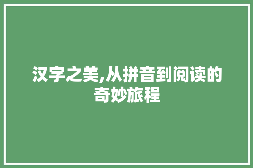 汉字之美,从拼音到阅读的奇妙旅程