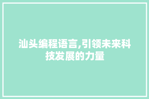 汕头编程语言,引领未来科技发展的力量