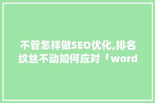 不管怎样做SEO优化,排名纹丝不动如何应对「wordpress网站速度优化」 不管怎样做SEO优化,排名纹丝不动如何应对「wordpress网站速度优化」 Web前端