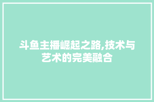 斗鱼主播崛起之路,技术与艺术的完美融合