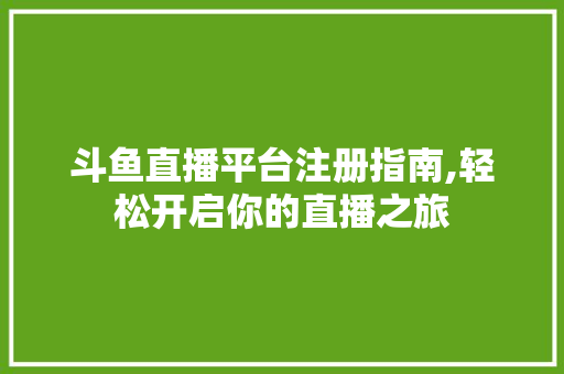 斗鱼直播平台注册指南,轻松开启你的直播之旅