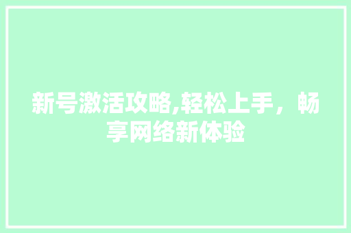 新号激活攻略,轻松上手，畅享网络新体验