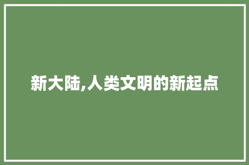 新大陆,人类文明的新起点