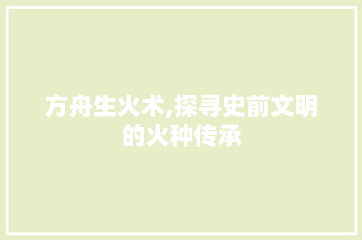 方舟生火术,探寻史前文明的火种传承