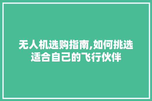 无人机选购指南,如何挑选适合自己的飞行伙伴