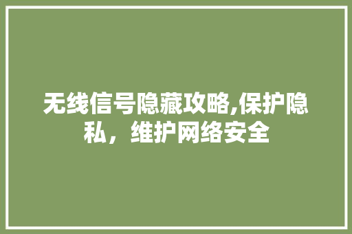 无线信号隐藏攻略,保护隐私，维护网络安全