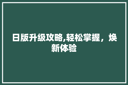 日版升级攻略,轻松掌握，焕新体验