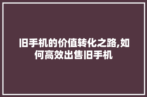 旧手机的价值转化之路,如何高效出售旧手机