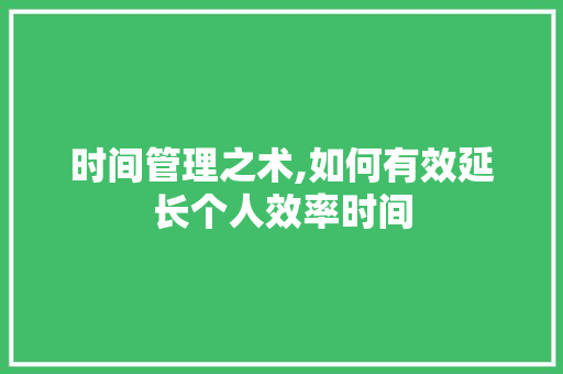 时间管理之术,如何有效延长个人效率时间