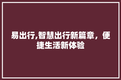易出行,智慧出行新篇章，便捷生活新体验 SEO教程
