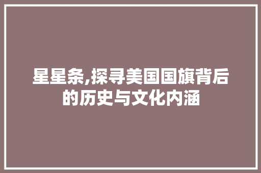 星星条,探寻美国国旗背后的历史与文化内涵