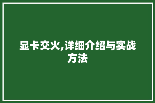 显卡交火,详细介绍与实战方法