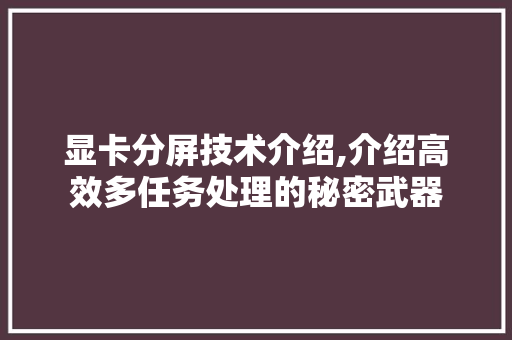显卡分屏技术介绍,介绍高效多任务处理的秘密武器 建站教程