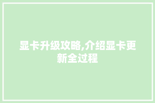 显卡升级攻略,介绍显卡更新全过程