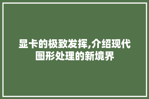显卡的极致发挥,介绍现代图形处理的新境界 Web前端