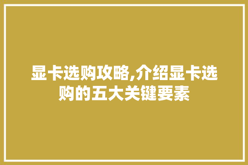 显卡选购攻略,介绍显卡选购的五大关键要素