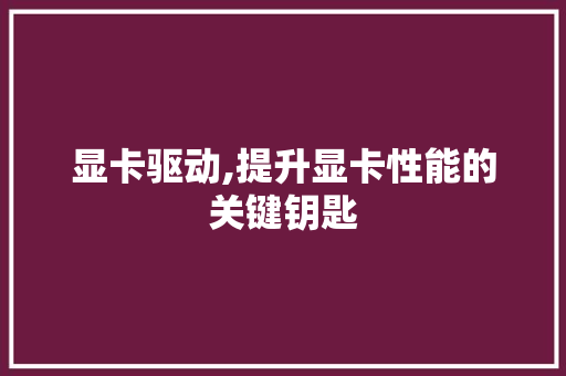 显卡驱动,提升显卡性能的关键钥匙