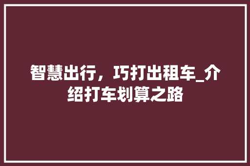 智慧出行，巧打出租车_介绍打车划算之路