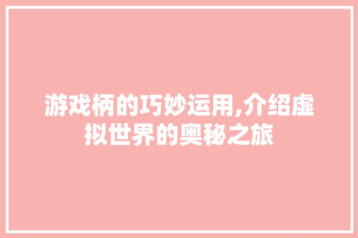 游戏柄的巧妙运用,介绍虚拟世界的奥秘之旅 WordPress教程