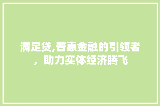 满足贷,普惠金融的引领者，助力实体经济腾飞 SEO教程