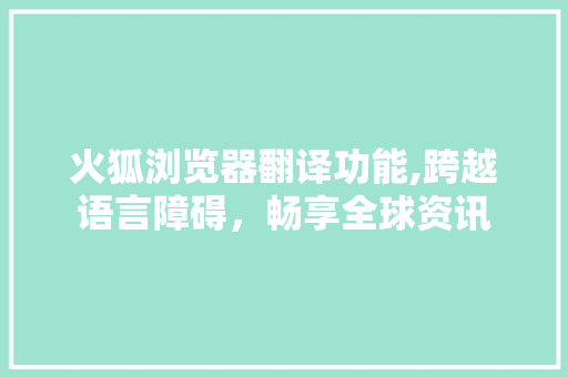 火狐浏览器翻译功能,跨越语言障碍，畅享全球资讯