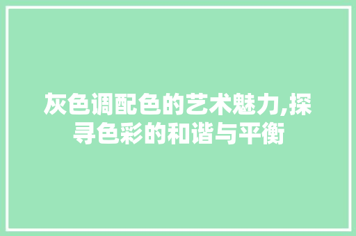 灰色调配色的艺术魅力,探寻色彩的和谐与平衡