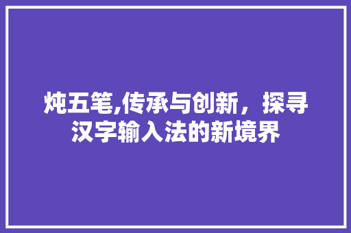 炖五笔,传承与创新，探寻汉字输入法的新境界