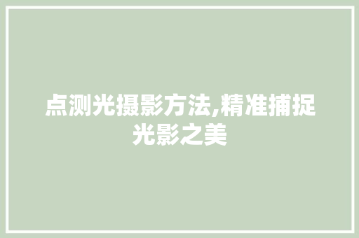 点测光摄影方法,精准捕捉光影之美