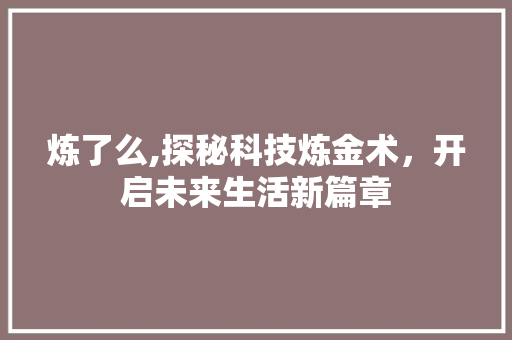 炼了么,探秘科技炼金术，开启未来生活新篇章