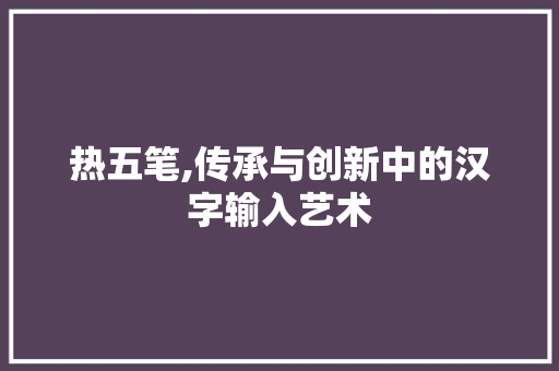 热五笔,传承与创新中的汉字输入艺术