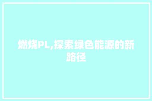 燃烧PL,探索绿色能源的新路径