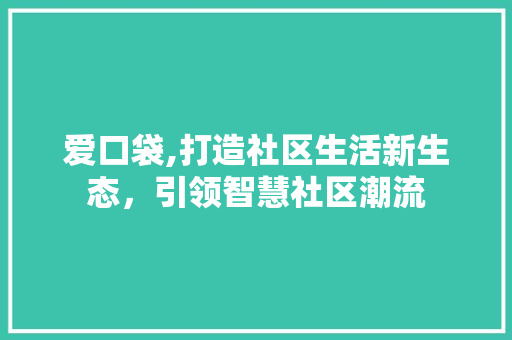 爱口袋,打造社区生活新生态，引领智慧社区潮流