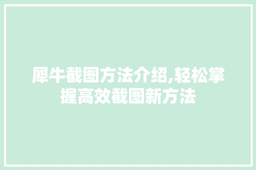 犀牛截图方法介绍,轻松掌握高效截图新方法 建站教程