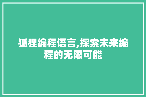 狐狸编程语言,探索未来编程的无限可能