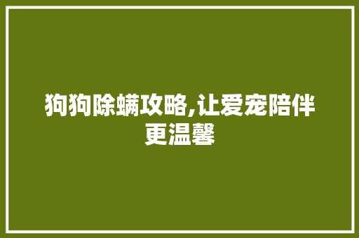 狗狗除螨攻略,让爱宠陪伴更温馨