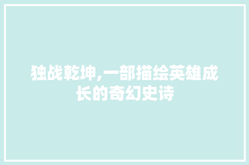 独战乾坤,一部描绘英雄成长的奇幻史诗