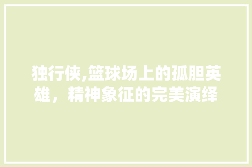 独行侠,篮球场上的孤胆英雄，精神象征的完美演绎