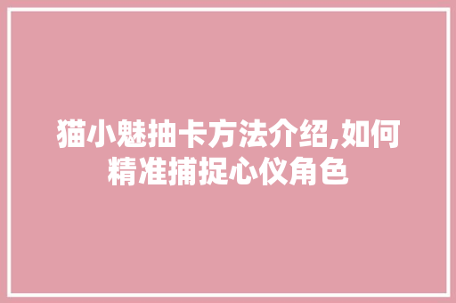 猫小魅抽卡方法介绍,如何精准捕捉心仪角色